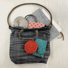 OMA Woven Cotton Leather Double Handle Handbag