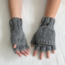 GUPTA Knit Wool Lined Mitten Fingerless Gloves Light Grey
