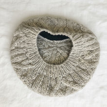 HEMANTA Cable Handknit Wool Jersey Lined Beret Hat Cream