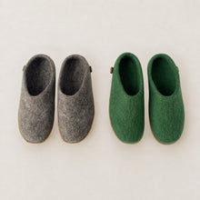 AMAL Handmade Eco Felt Mule Slippers Rubber Sole Ivy Green