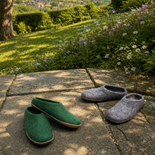 AMAL Handmade Eco Felt Mule Slippers Rubber Sole Ivy Green