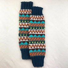 BHAWANA Fair Isle Handknit Waste Wool Legwarmers Ocean Blue