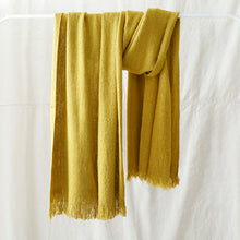 Mustard yellow vegan banana yarn scarf with tasselled ends
