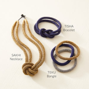 SAKHI Handmade Glass Bead Knot Tube Necklace 55cm