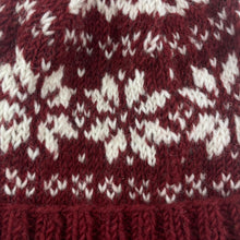 HIMAL Nordic Snowflake Wool Knit Unisex Bobble Hat Ruby Red