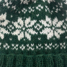 HIMAL Nordic Snowflake Wool Knit Unisex Bobble Hat Forest Green