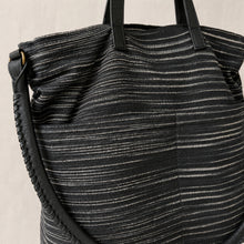 OMA Woven Cotton Leather Double Handle Handbag Black Stripe