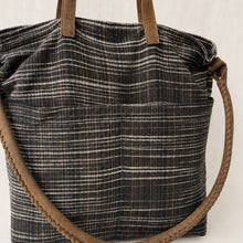 OMA Woven Cotton Leather Double Handle Handbag Neutral Stripe
