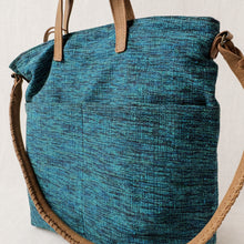 OMA Woven Cotton Leather Double Handle Handbag Ocean Aqua