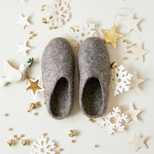 MITA Handmade Eco Felt Mule Slippers Suede Sole Light Grey