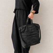 OMA Woven Cotton Leather Double Handle Handbag Black Stripe
