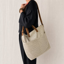 OMA Woven Cotton Leather Double Handle Handbag Monochrome
