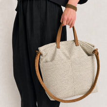 OMA Woven Cotton Leather Double Handle Handbag Monochrome
