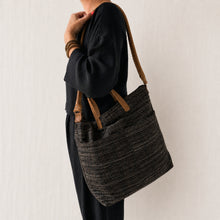 OMA Woven Cotton Leather Double Handle Handbag Neutral Stripe