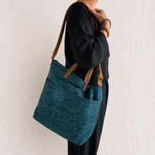 OMA Woven Cotton Leather Double Handle Handbag Ocean Aqua