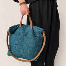 OMA Woven Cotton Leather Double Handle Handbag Ocean Aqua