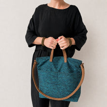 OMA Woven Cotton Leather Double Handle Handbag Ocean Aqua