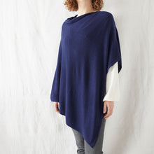 RISI Luxury Soft Fine Knit Merino Cowl Poncho Navy Blue