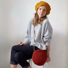 URJITA Quirky Boho Bobble Knit Wool Beret Hat Mustard Yellow