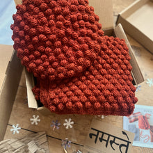 TEJASEE Chunky Oversized Boho Bobble Wool Scarf Rust Orange