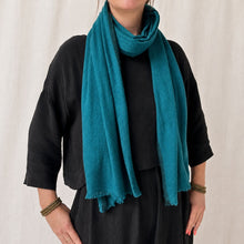 HARIHAR Soft Herringbone Felted Merino Wool Scarf Twilight Green