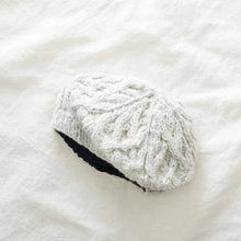 HEMANTA Cable Handknit Wool Jersey Lined Beret Hat Cream