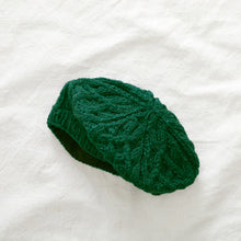 HEMANTA Cable Handknit Wool Jersey Lined Beret Hat Forest Green