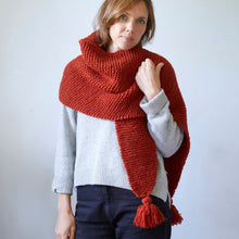 NARBU Handknit Chunky Triangle Tassel Shawl Scarf Rust Orange