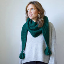NARBU Handknit Chunky Triangle Tassel Shawl Scarf Forest Green