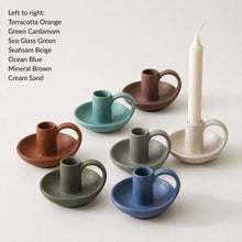 JYOTI Stoneware Hand Candlestick Holder With Plate Terracotta Orange