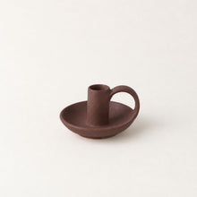 JYOTI Stoneware Hand Candlestick Holder With Plate Mineral Brown
