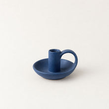 JYOTI Stoneware Hand Candlestick Holder With Plate Ocean Blue
