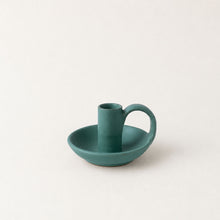 JYOTI Stoneware Hand Candlestick Holder With Plate Sea Glass Green