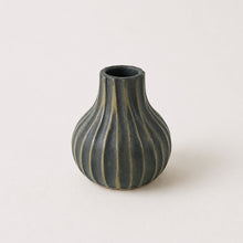 KALIKA Stoneware Textured Stripe Bottle Bud Vase Anthracite Grey