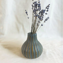 KALIKA Stoneware Textured Stripe Bottle Bud Vase Anthracite Grey