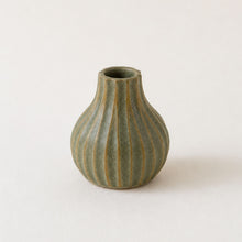 KALIKA Stoneware Textured Stripe Bottle Bud Vase Green Cardamom