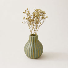 KALIKA Stoneware Textured Stripe Bottle Bud Vase Green Cardamom