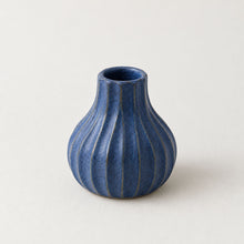 KALIKA Stoneware Textured Stripe Bottle Bud Vase Ocean Blue