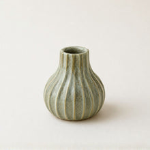 KALIKA Stoneware Textured Stripe Bottle Bud Vase Seafoam Beige