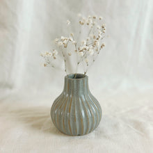 KALIKA Stoneware Textured Stripe Bottle Bud Vase Seafoam Beige