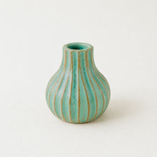 KALIKA Stoneware Textured Stripe Bottle Bud Vase Sea Glass Green