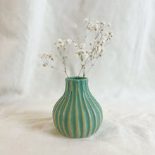 KALIKA Stoneware Textured Stripe Bottle Bud Vase Sea Glass Green