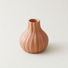 KALIKA Stoneware Textured Stripe Bottle Bud Vase Seashell Pink