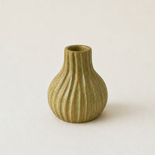KALIKA Stoneware Textured Stripe Bottle Bud Vase Yellow Ginger