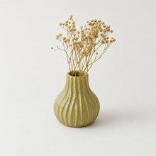 KALIKA Stoneware Textured Stripe Bottle Bud Vase Yellow Ginger