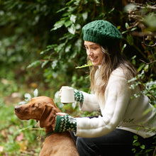 HEMANTA Cable Handknit Wool Jersey Lined Beret Hat Forest Green