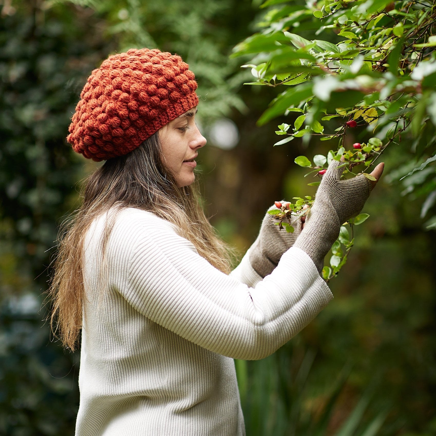 URJITA Quirky Boho Bobble Knit Wool Beret Hat AURA QUE