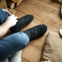 JANA Cable Knit Wool Cosy Lined Slipper Socks Dark Grey