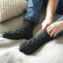 JANA Cable Knit Wool Cosy Lined Slipper Socks Dark Grey