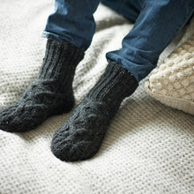 JANA Cable Knit Wool Cosy Lined Slipper Socks Dark Grey